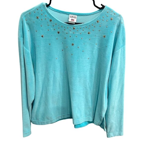 Can-Do Fashions Womens Small Star Embellished Blue Long Sleeve Top - Picture 1 of 8